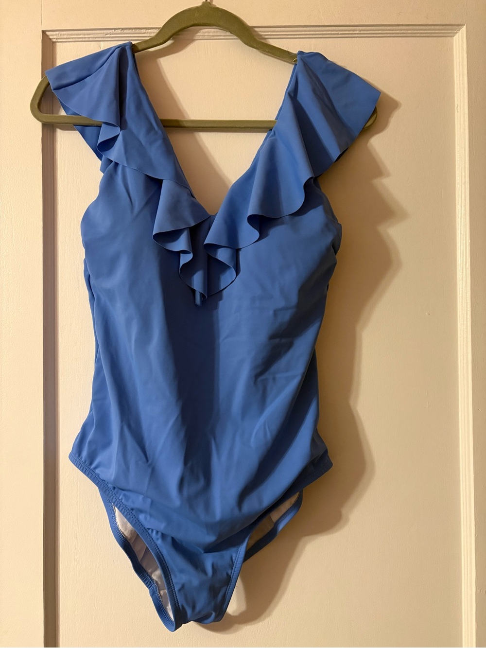 Ruffled V-Neck One-Piece Swimsuit in Blue